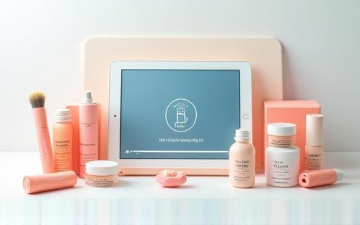 Display of membership bundle with cosmetics and tablet showing tutorial video
